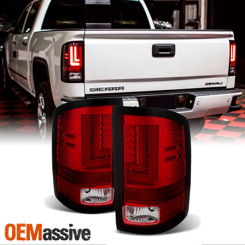 For 14-18 19 Sierra 1500/2500 HD/3500HD Red Clear LED DRL Tube Tail Brake Lights