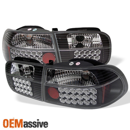 Fits 92-95 Civic 2/4Dr JDM Black 4Pcs LED Tail Brake Lights Lamps W/Trunk Piece