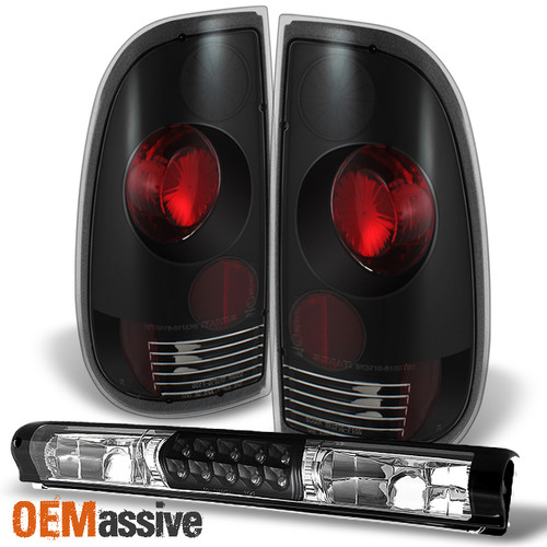 Fit 97-03 Ford F150 Black Rear Tail Lights+LED 3Rd Brake Light Replacement Combo