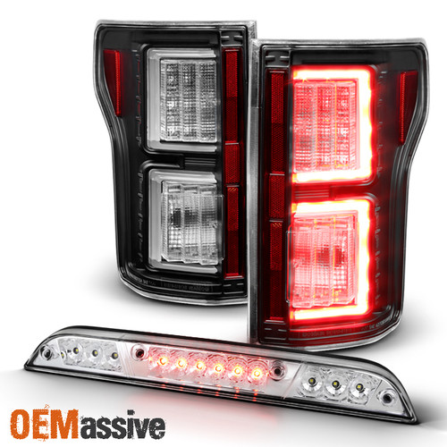 Fits 2015-2017 Ford F150 Black LED Tube Tail Lights + Chrome LED 3Rd Brake Light
