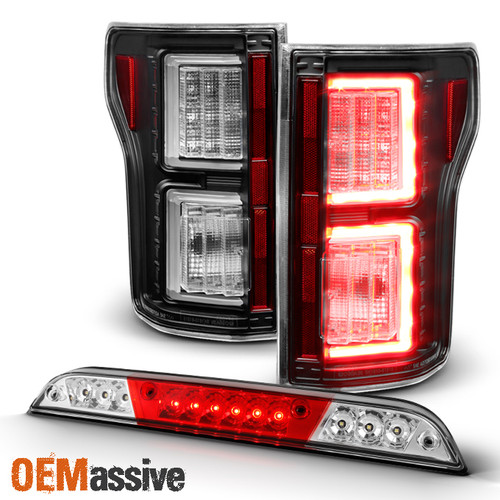 Fits 2015-2017 Ford F150 Black LED Tube Tail Lights + Red LED 3Rd Brake Light