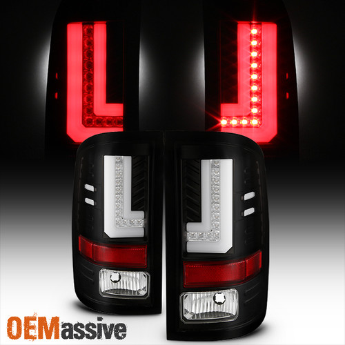Fits 2016-2018 GMC Sierra 1500 SLT Denali LED Tube Black Tail Lights Brake Pair