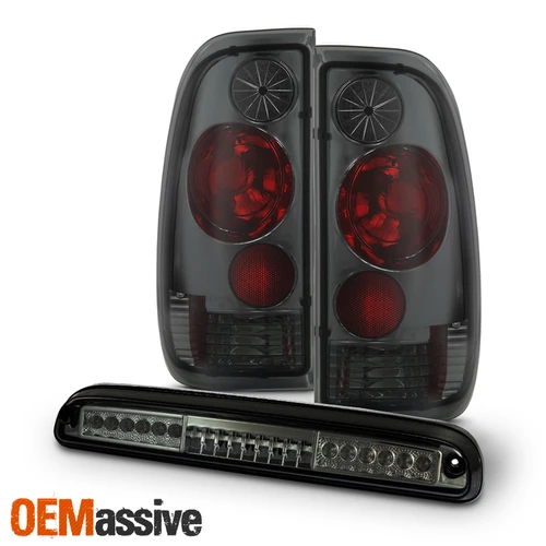 Fits 1999-2007 Ford F250/350/450/550 SD Smoked Tail Lights + LED 3rd Brake Lamp