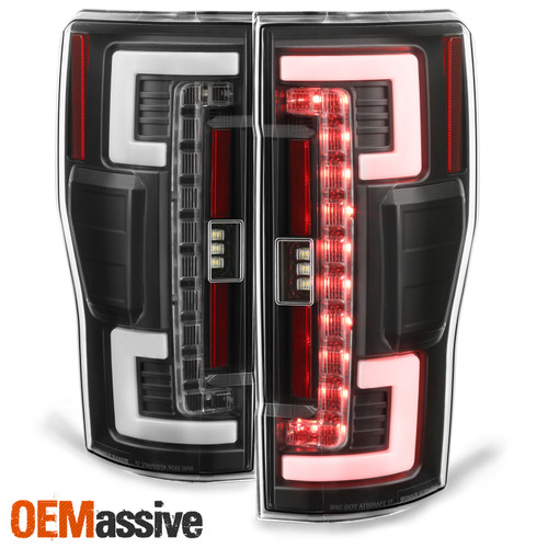 For 2017-2019 F250 F350 SuperDuty Full LED Tube Bar Black Tail Lights LH+RH Pair