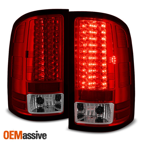 Fits 2007-2013 Sierra 1500 2500HD 3500HD Red Clear LED Tail Lights Left+Right