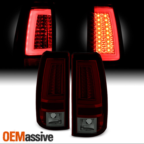 Fit 1999-02 Silverado Sierra 1500 2500 01-03 3500 Red Smoked Tube LED Tail Light
