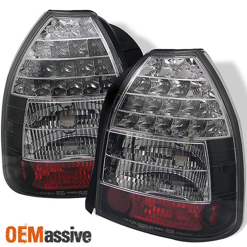 Fits 96-00 Honda Civic Ek9 3Dr Hatchback JDM Black LED Tail Brake Lights Lamps