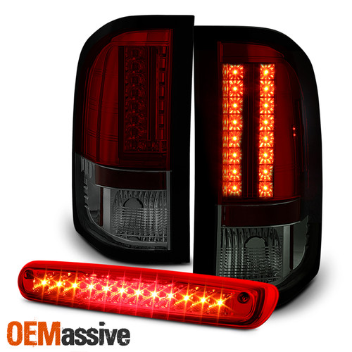 Fits 2007-2014 Chevy Silverado Red Smoked LED Tail Lights + 3rd Brake Light Set