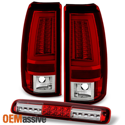 Fits 1999-2002 Silverado Sierra 1500 2500HD Red LED Tail Lights + 3rd Brake Lamp