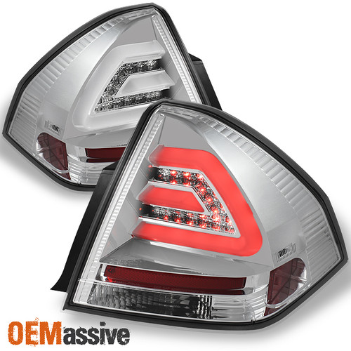 Fits 2006-2013 Chevy Impala Chrome LED Tail Lights Rear Brake Lamps Left+Right