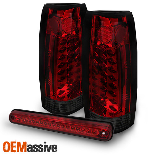 Fit 94-98 C10 C/K Full Size 1500 2500 3500 Red Smoked LED Tail Light + 3rd Brake