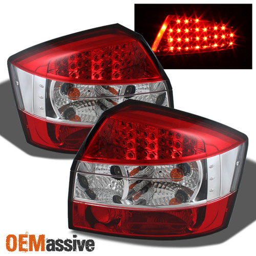 Fits 02-05 Audi A4 S4 Quattro Turbo Red Clear LED Tail Brake Lights Left+Right