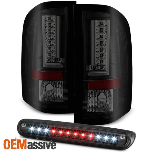 Fits 07-14 Chevy Silverado 1500 2500 Black Smoked LED Tail Light+3rd Brake Light