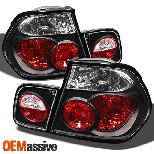 Fits 99-01 E46 3-Series 4Dr Sedan Black 4Pcs Set Tail Lights Lamps W/Trunk Piece