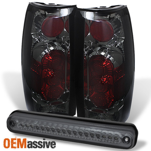 Fits Smoked 88-98 GMC C/K C10 Pickup Silverado Sierra Tail Lights +LED 3Rd Lamp