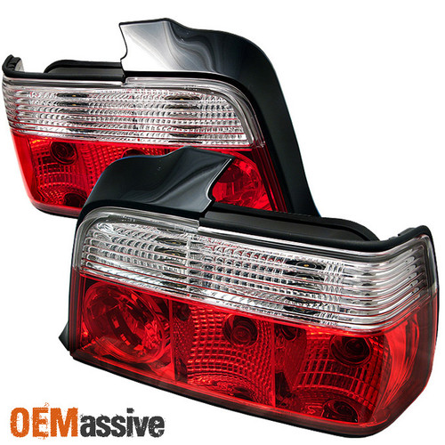 Fits 92-98 E36 3-Series 4Dr Sedan 318i 328i M3 Red Clear Tail Lights Lamps Pair