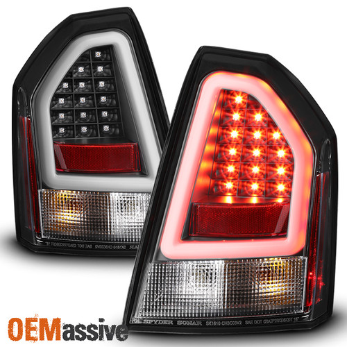 Fits 2008-2010 Chrysler 300C SRT Black LED Tube Tail Lights Brake Lamps Pair Set