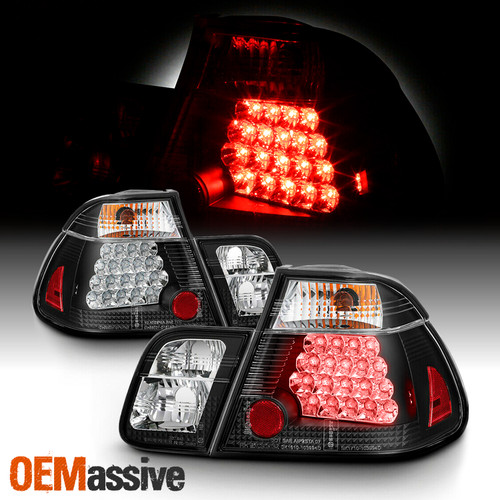 Fits 99-01 BMW E46 3-Series 4D Sedan 323i 325i 330i M3 LED Black 4Pc Tail Lights