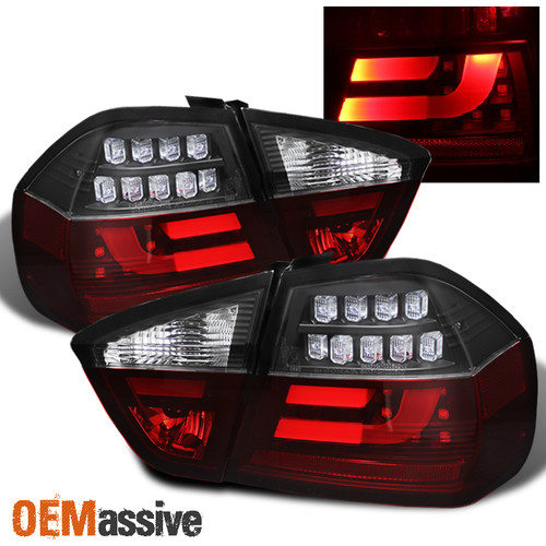 Fits 05-08 BMW 3-Series 4Dr E90 Sedan 4Pcs LED Strip Black Tail Brake Lights Set