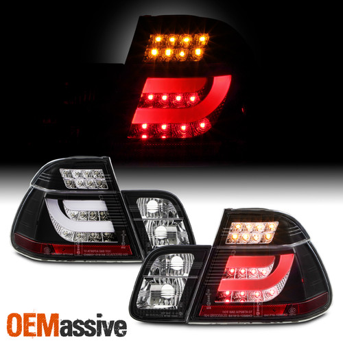 Fits Black 99-01 BMW E46 3-Series 4Dr Sedan LED Tail Lights Lamps W/LED Tube/Bar