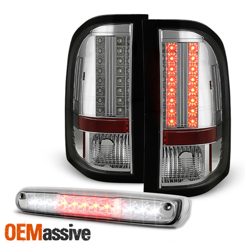 Fits 2007-2014 Chevy Silverado Clear LED Tail Lights + 3rd Brake Light Lamp Set