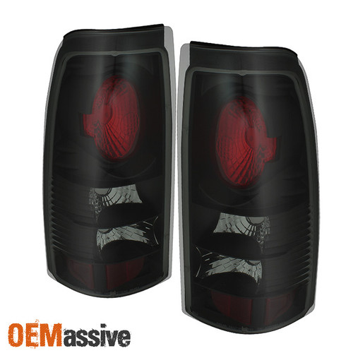 Fits *Black Smoked* 99-02 Silverado Sierra Pickup Truck Black Tail Lights Lamps