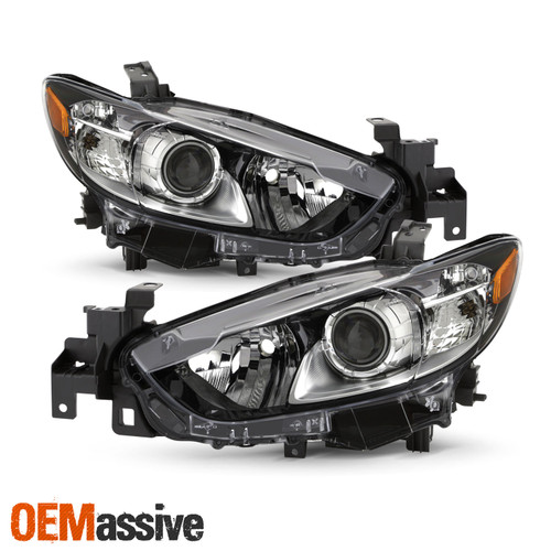 For 2014-2017 Mazda 6 Sedan [Halogen Type] Projector Black Headlights Left+Right