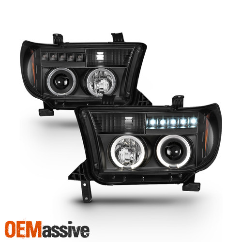 For 2007-2013 Tundra 08-17 Sequoia LED Halo DRL Projector Black Headlights Pair