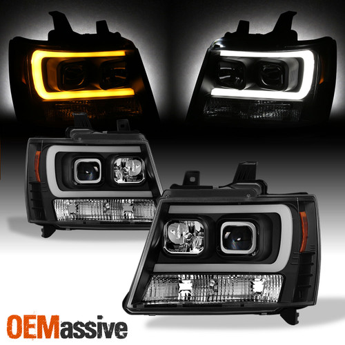 For 07-13 Avalanche 07-14 Tahoe Suburban C-Tube Projector Black Headlights Pair