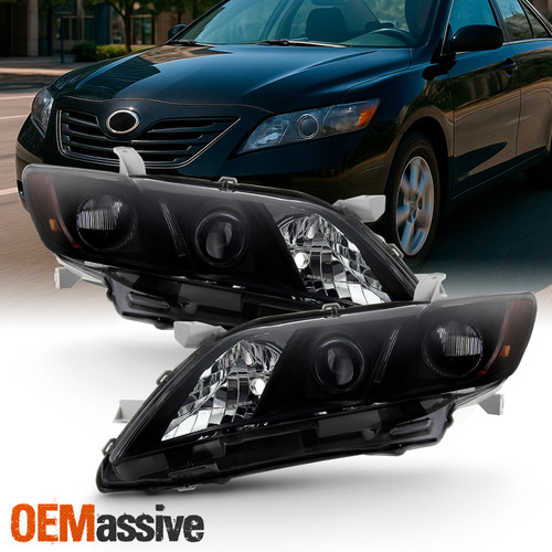 For 2007-2009 Toyota Camry Halogen Type Black Smoked Headlights Pair Left+Right