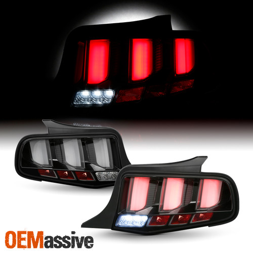 For 2010-2012 Ford Mustang Clear Tube Black Tail Lights w/ LED Sequential Signal