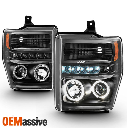 For 2008-2010 F250/F350/F450/F550 SuperDuty LED Halo Projector Black Headlights
