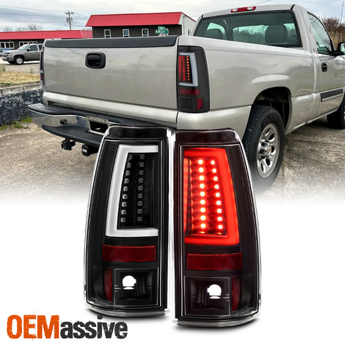 For 04-06 Silverado 1500/1500HD/2500/2500HD/3500 C-Tube LED Black TailLight Pair