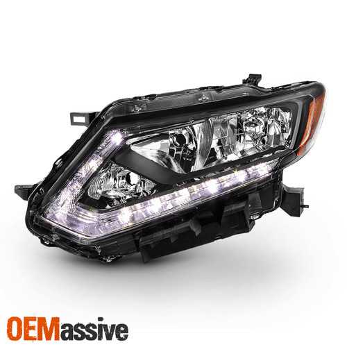 Driver Left Side Headlight For 2014-2016 Rogue [Halogen Models] Black Headlamp