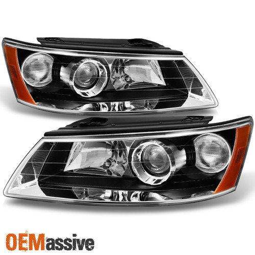 Fits 06-08 Sonata Black Bezel Projector Headlights Replacement Left + Right Pair