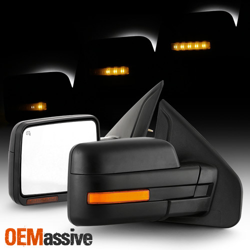 For 2007-2014 F150 Power Heated Towing Mirror [Amber Sequential LED Signal] Pair