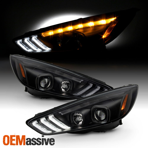 For 15-18 Focus S/SE/ST/Titanium Halogen LED Black Projector Headlamp Sequential