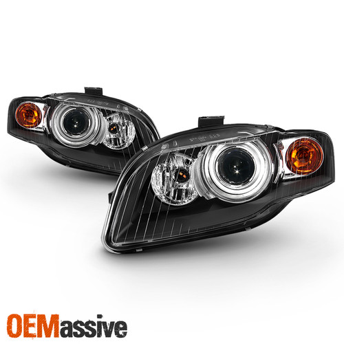 Pair HID Style Black Headlights For 05-09 Audi A4 S4 07-08 RS4 09 Cabriole LH+RH