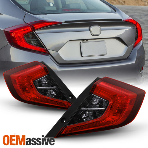For 2016-2021 Honda Civic Sedan Red Smoked Tail Light Lights Outer Left + Right