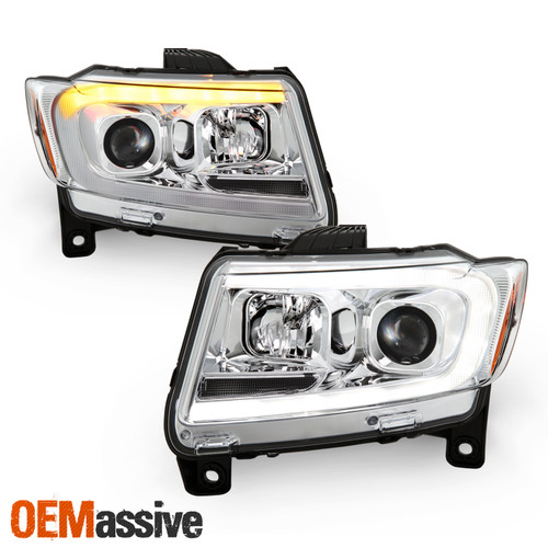 For 11-13 Grand cherokee C-Tube Sequential Turn Signal Projector Chrome HeadLamp