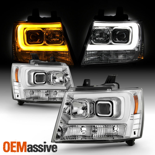 For 07-13 Avalanche 07-14 Tahoe Suburban C-Tube Projector Chrome Headlights Pair