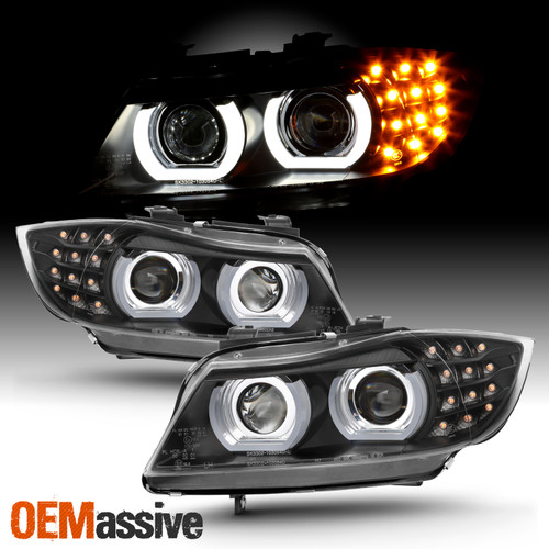 For 09-11 BMW 323i 335i M3 Sedan HID-AFS Black Projector Headlight w/ LED Signal