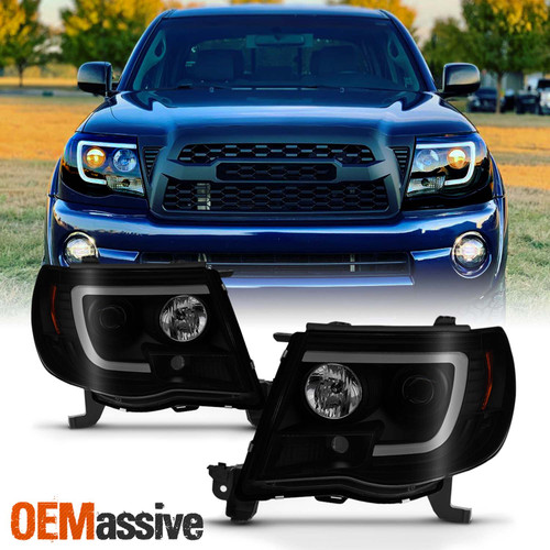 For 2005-2011 Toyota Tacoma [U-Tube Bar] Projector Black Smoked Headlights Pair