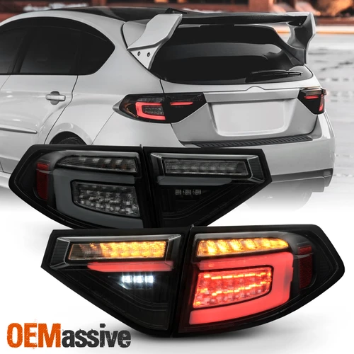 For 08-14 Subaru Impreza WRX Hatchback Black Smoke Tail Lights Sequential Signal