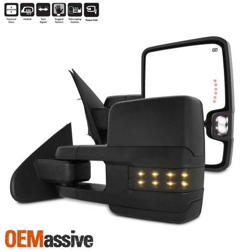 2x [Power Folding] Heat LED Turn Smoke Towing Mirrors For 14-18 Silverado Sierra