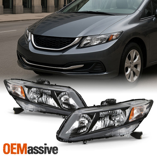 For 12-15 Honda Civic Sedan 12-13 Civic Coupe Halogen Type Black Headlights Pair