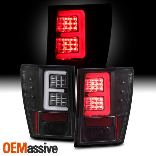 For 2007-2010 Jeep Grand Cherokee [E-Tube Bar] LED Black Tail Brake Lights Pair