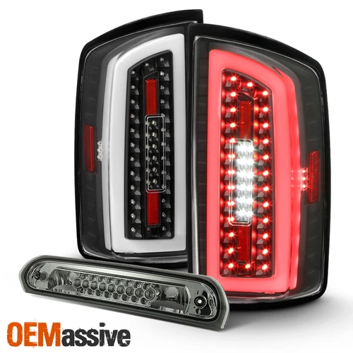 For 07-08 Ram 1500 2500 09 3500 LED Tube Bar Black Tail Lights + Smoke 3RD Brake