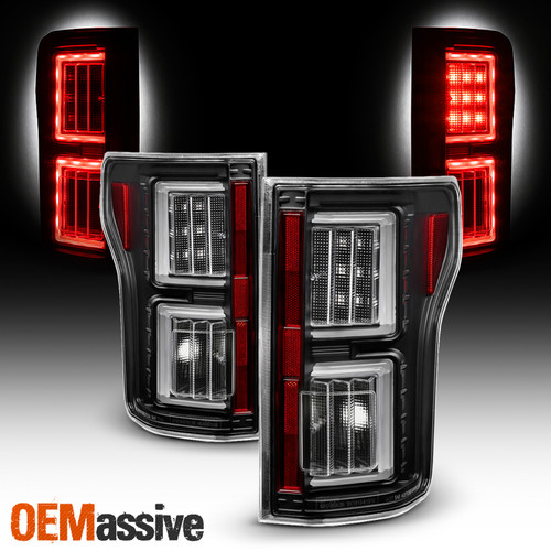 For 2015-2017 Ford F150 LED [C-Tube Light Bar] Black Tail Lights Pair Left+Right