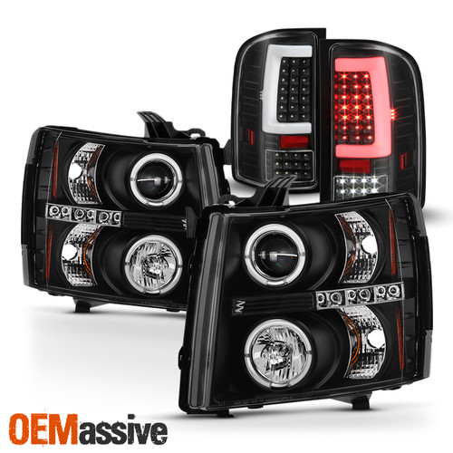 For 07-13 Silverado 1500 2500HD 3500 HD LED Projector Headlight+Black Tail Lamps